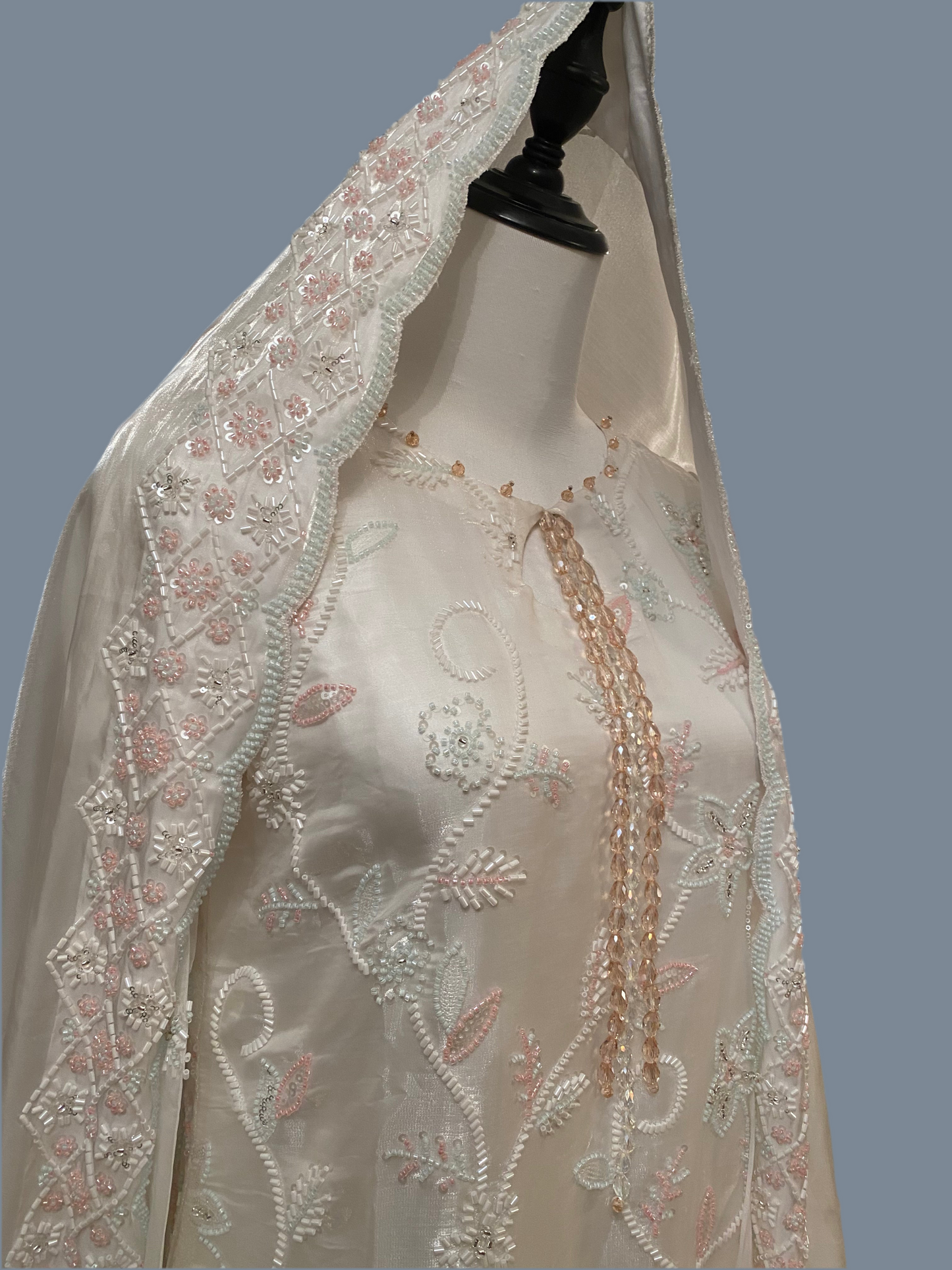 White Korean Silk & Cutdana Sharara Suit