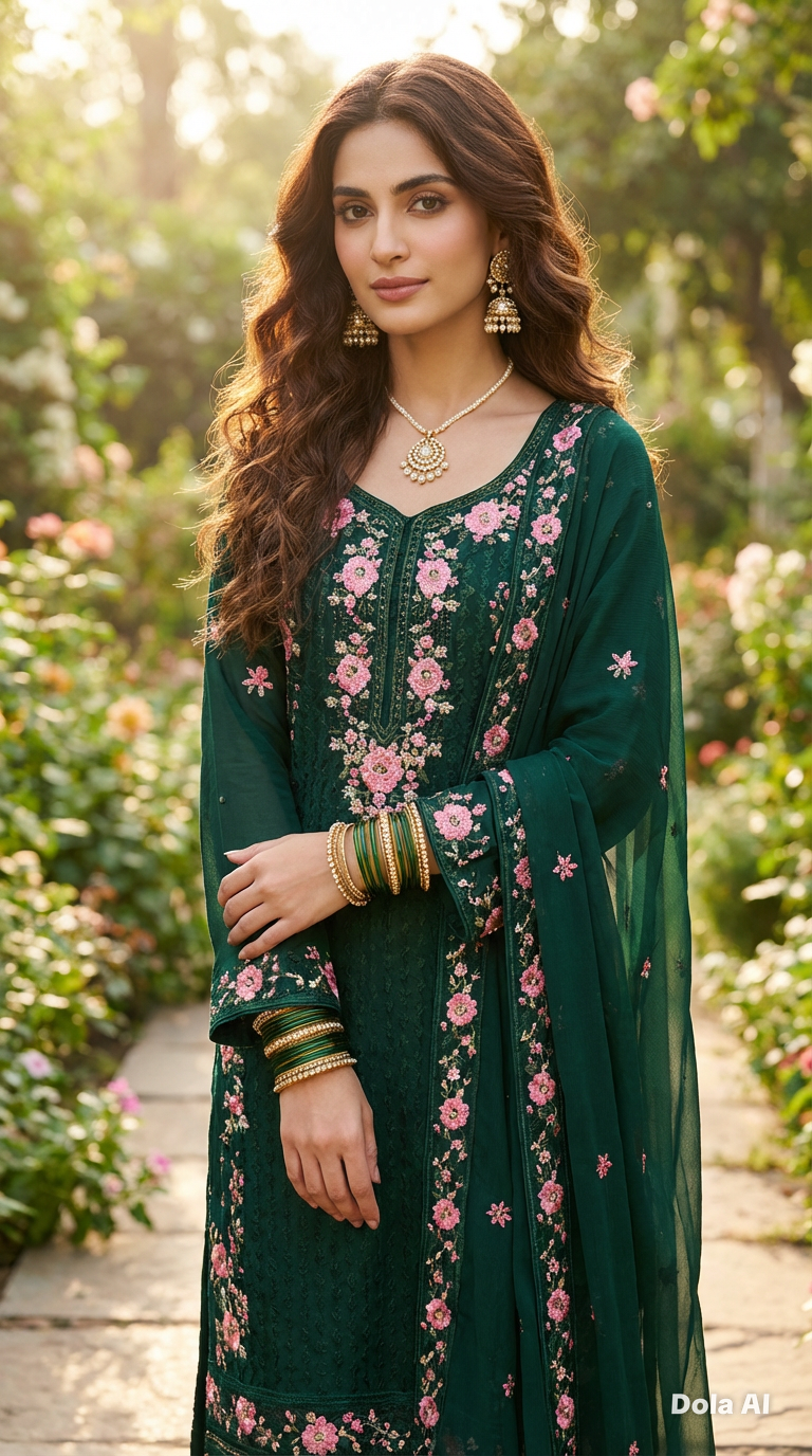 Embroidered Sequin Suit Green