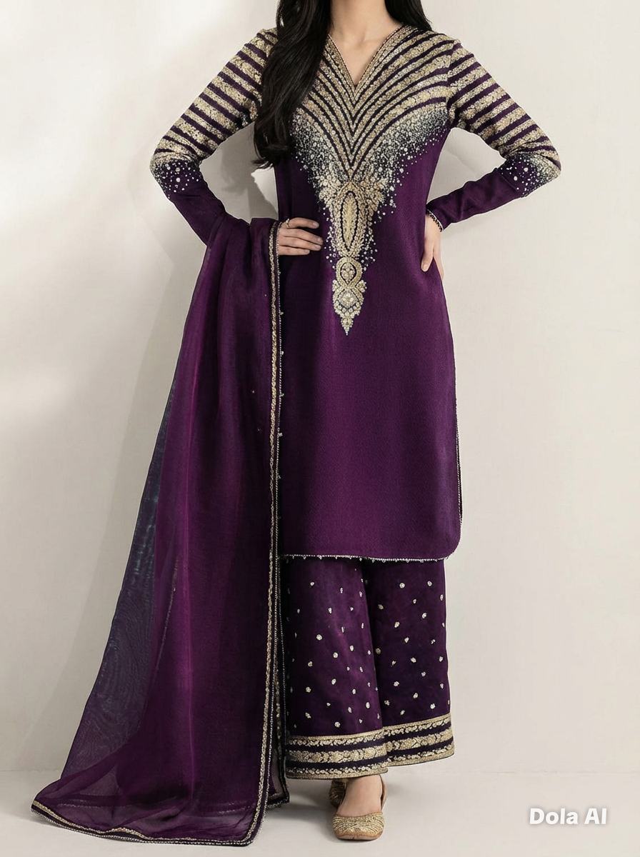 Raw Silk 3 Piece Suit Purple