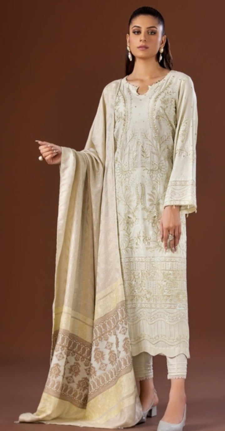 Tehzeeb Winter Unstitched Leather Peach Fabric
