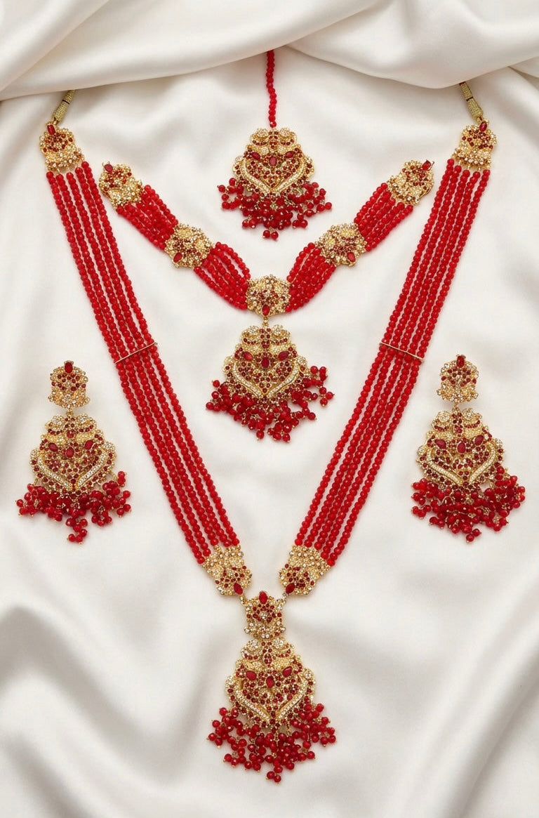 Double Necklace, 5 Pcs Set Red