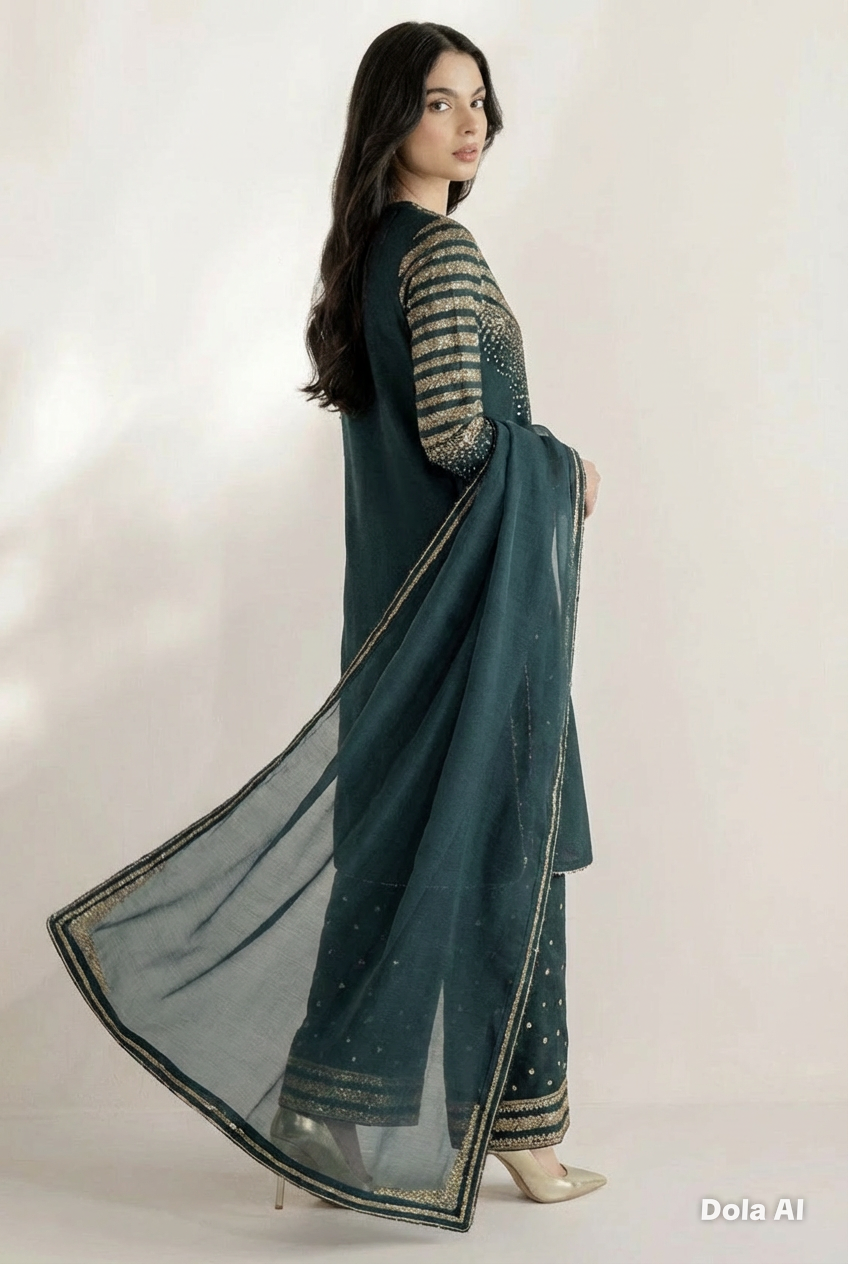 Raw Silk 3 Piece Suit Green