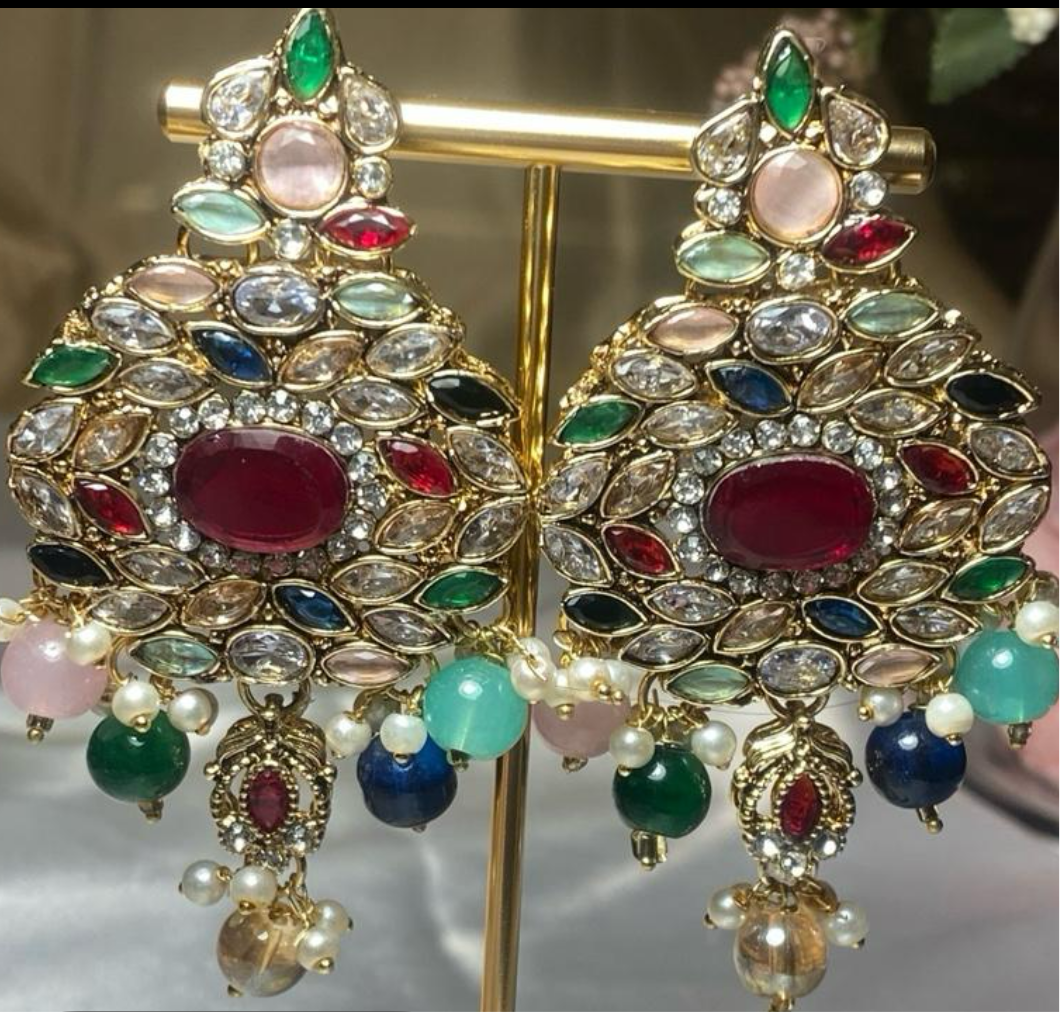 Nisa Polki Earrings In Gold Finish