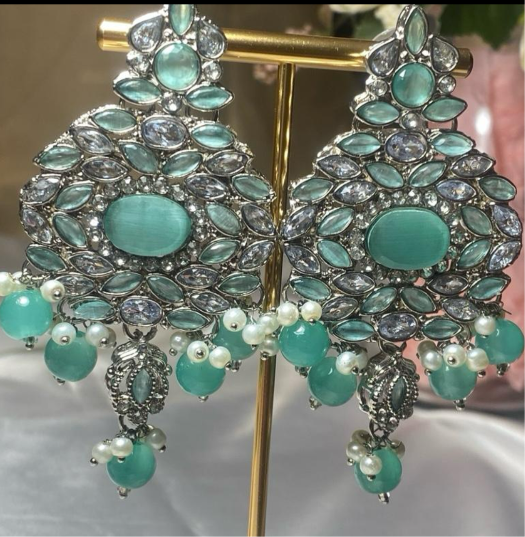 Nisa Polki Earrings in Silver Finish