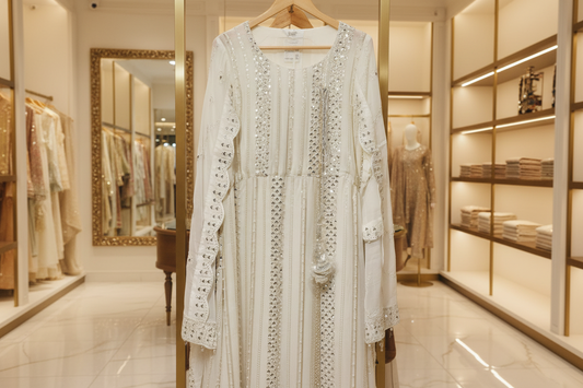 Angrakha Design Outfit in Pure Chiffon. White