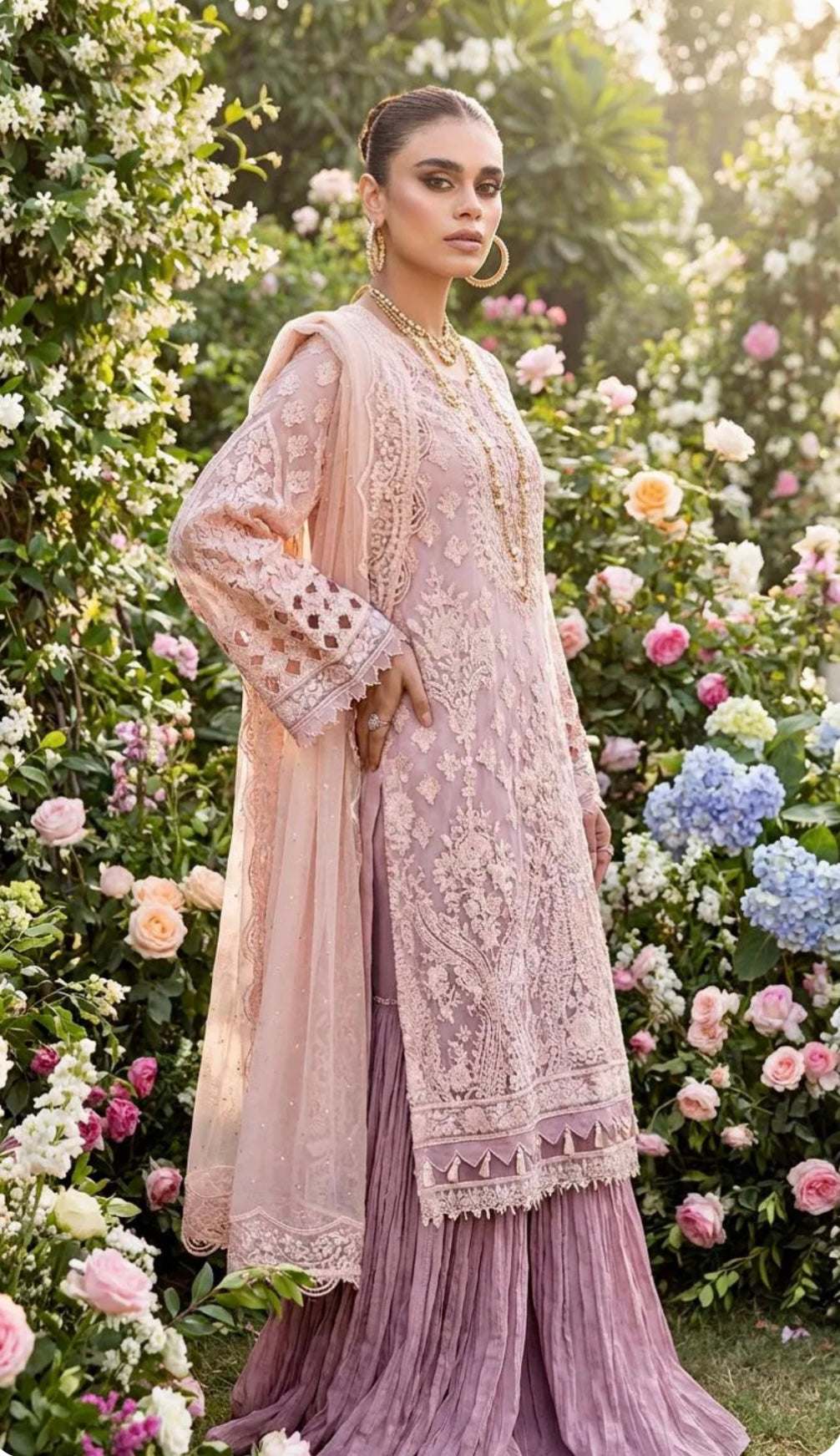 Two Tone Chiffon Crush Sharara Suit Large Only