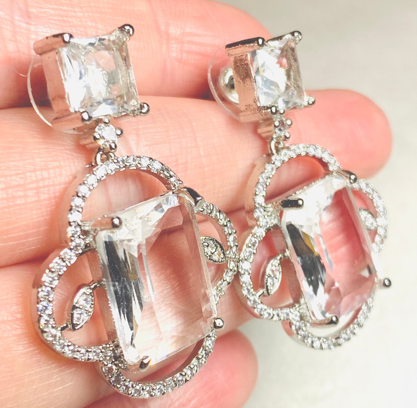 AD Clear Stone Square Earrings