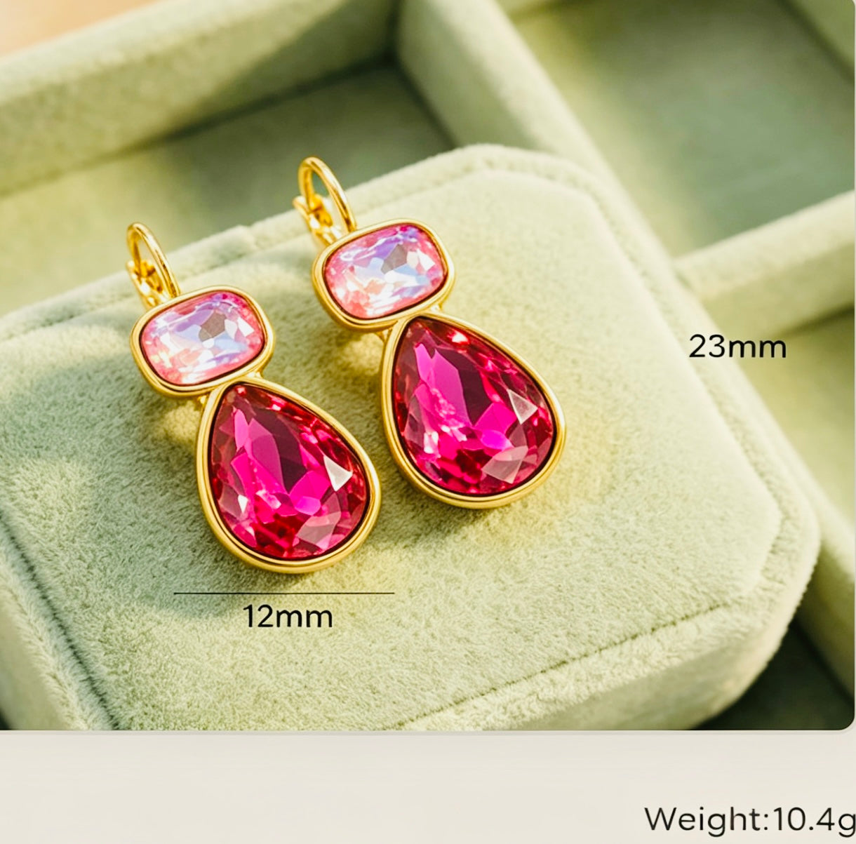 Zircon Pear Drop Gold Plated Earrings Pink