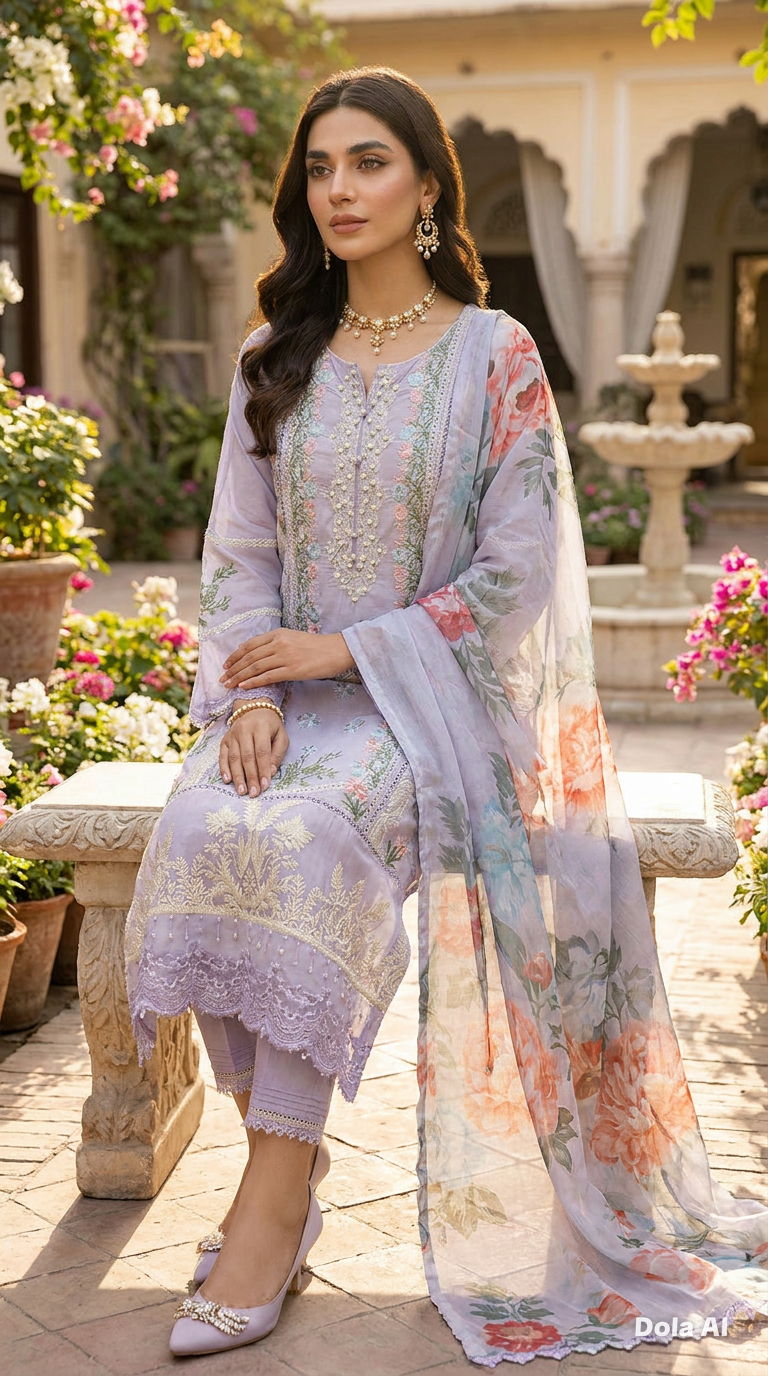 Lilac Lawn Suit Minahil
