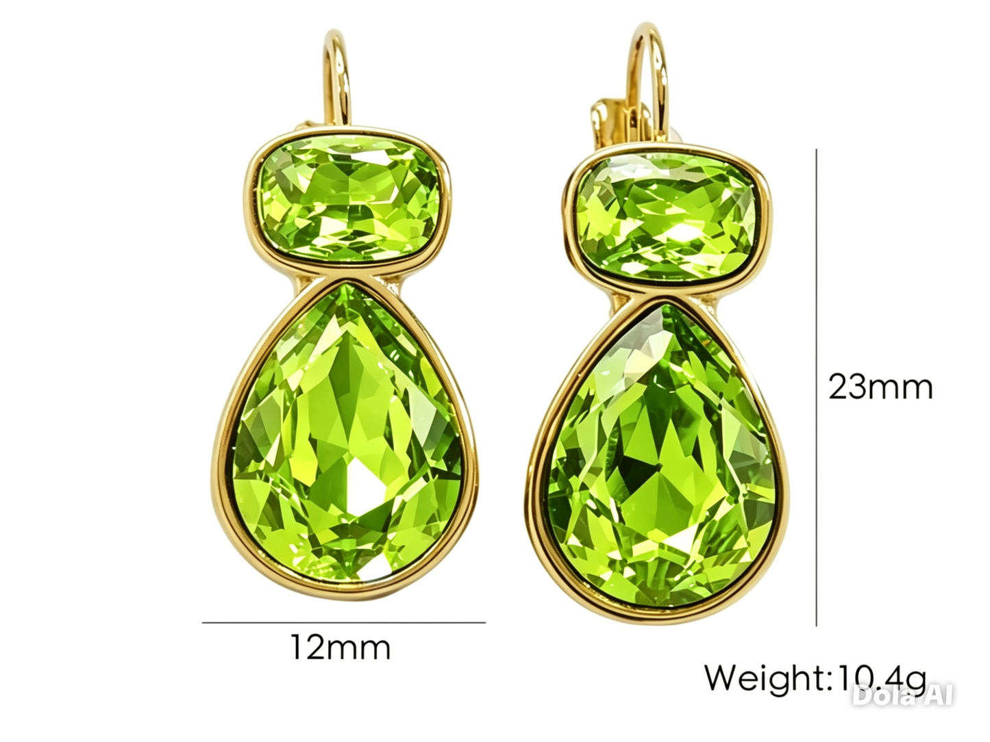 Zircon Pear Drop Gold Plated Earrings Lime