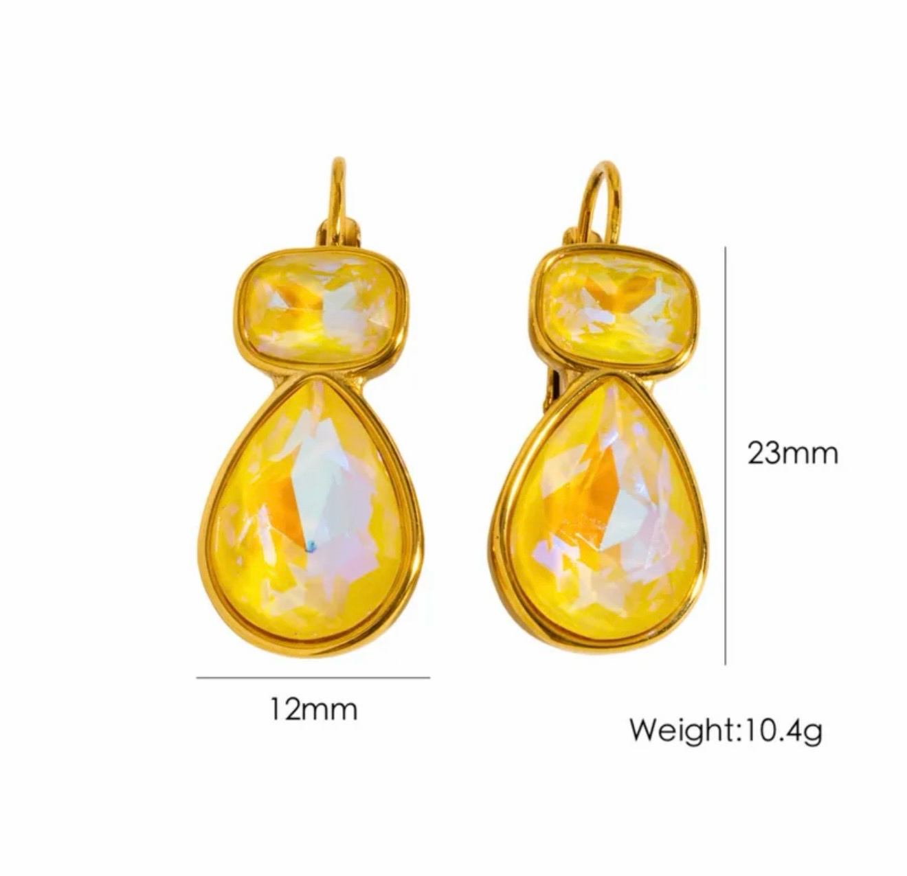 Zircon Pear Drop Gold Plated Earrings Yellow