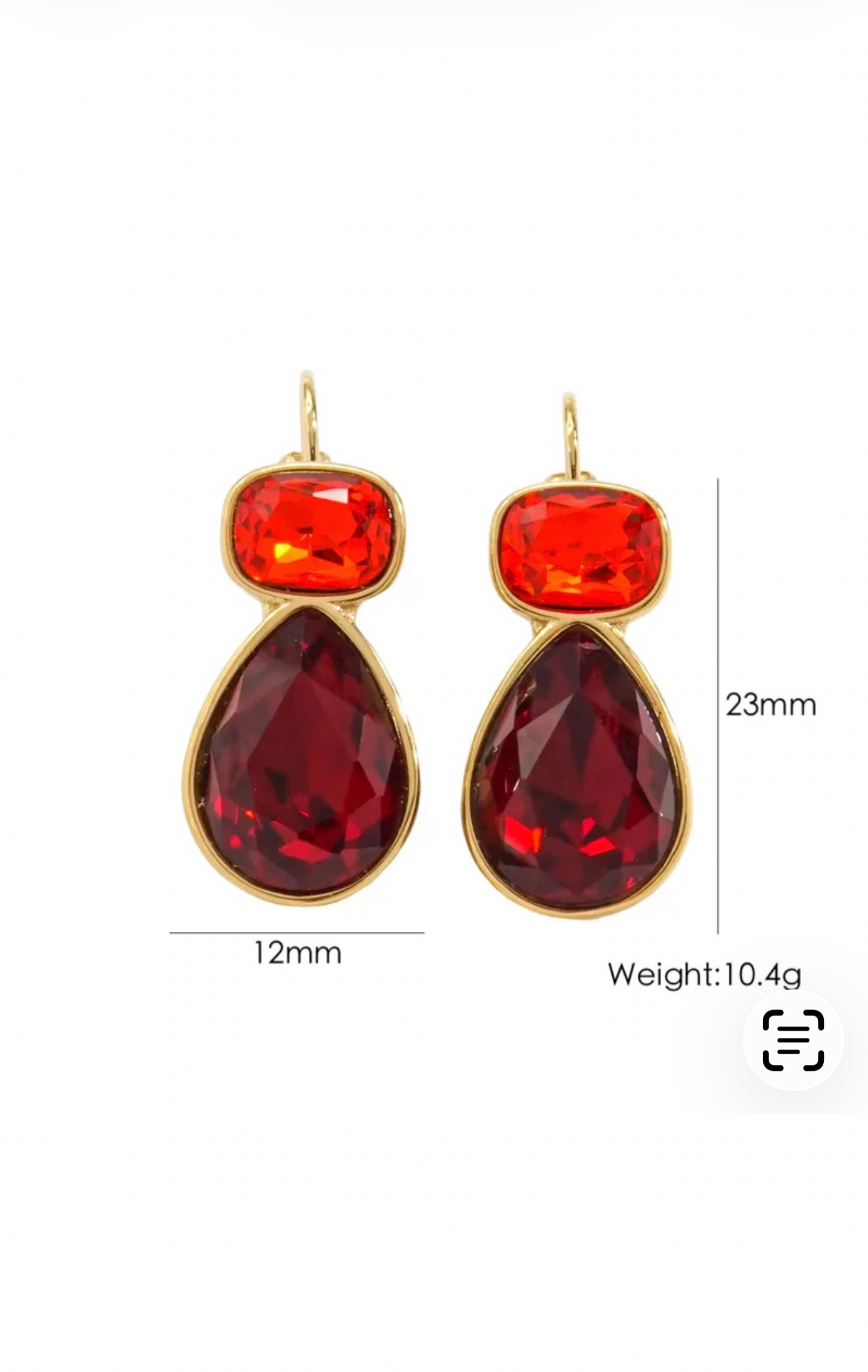Zircon Pear Drop Gold Plated Earrings Red