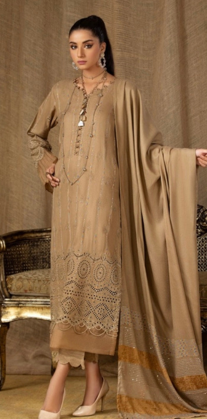 Tehzeeb Winter Unstitched Leather Peach Fabric