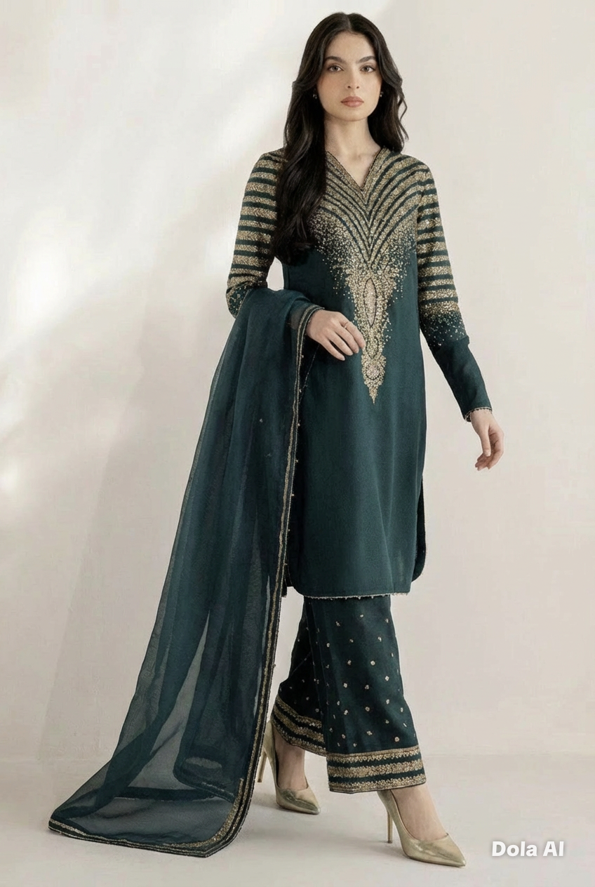 Raw Silk 3 Piece Suit Green