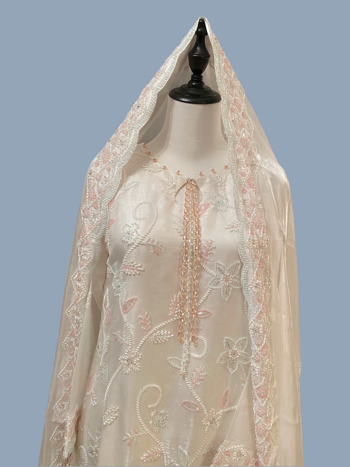 White Korean Silk & Cutdana Sharara Suit