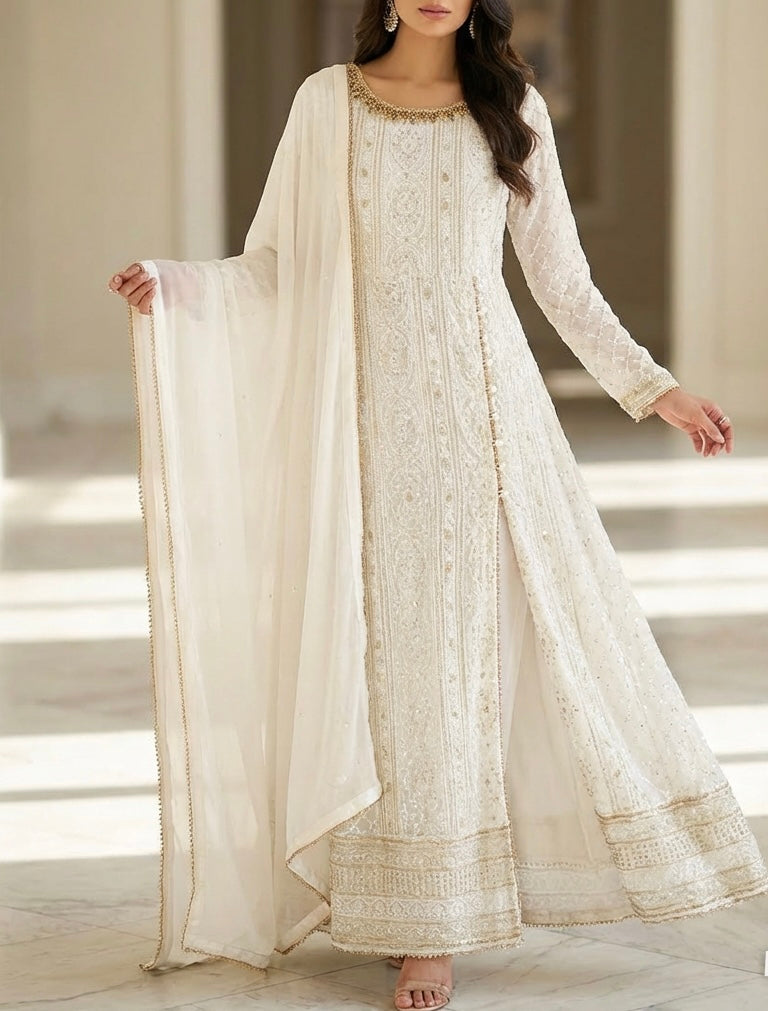 Long Length Chiffon Outfit White.