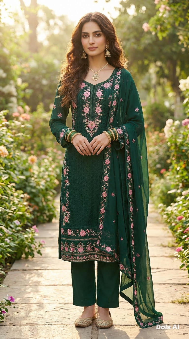 Embroidered Sequin Suit Green
