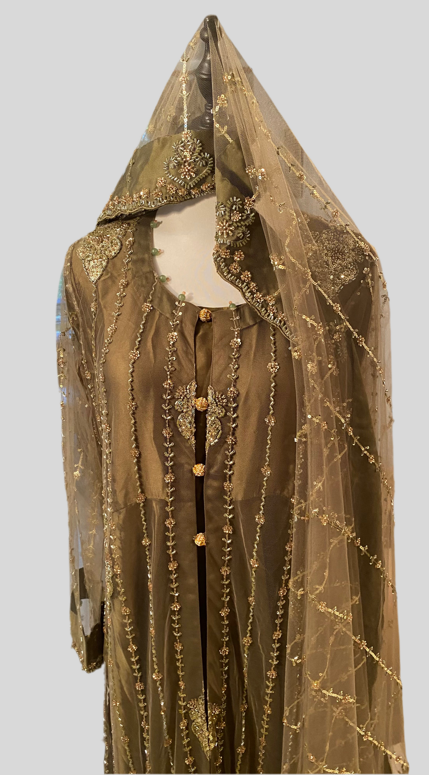 Mehndi Green Net Cutdana Jacket Outfit With Silk Inner & Trousers & Matching Dupatta