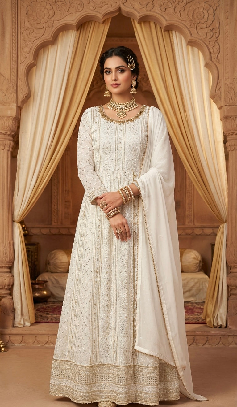 Long Length Chiffon Outfit White.