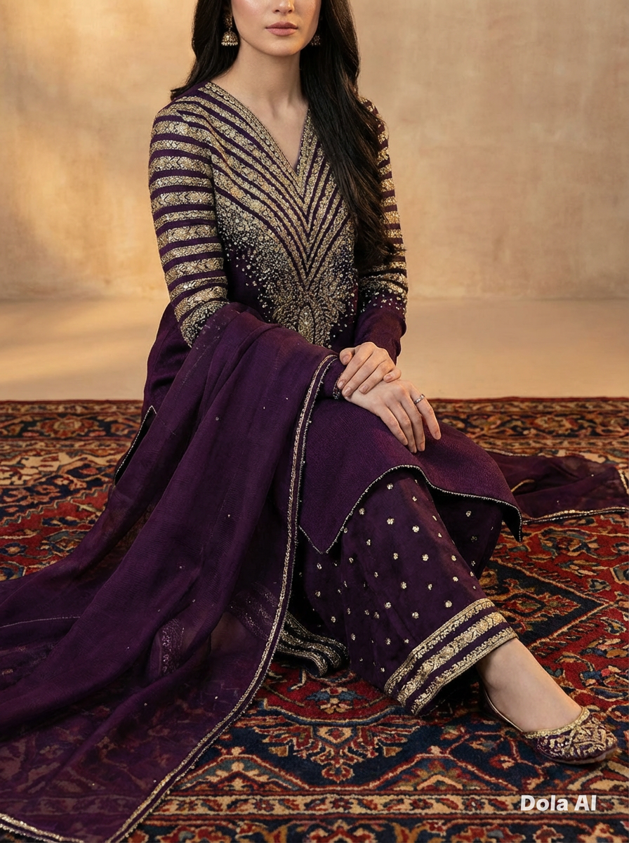 Raw Silk 3 Piece Suit Purple