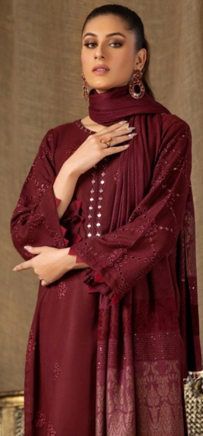 Tehzeeb Winter Unstitched Leather Peach Fabric