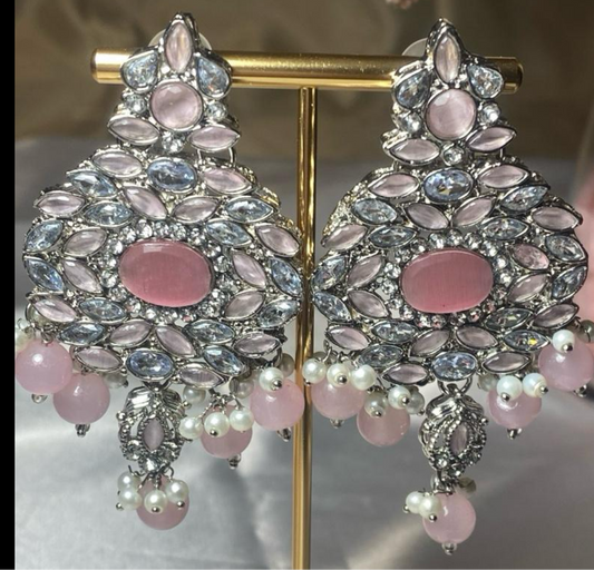 Nisa Polki Earrings in Silver Finish