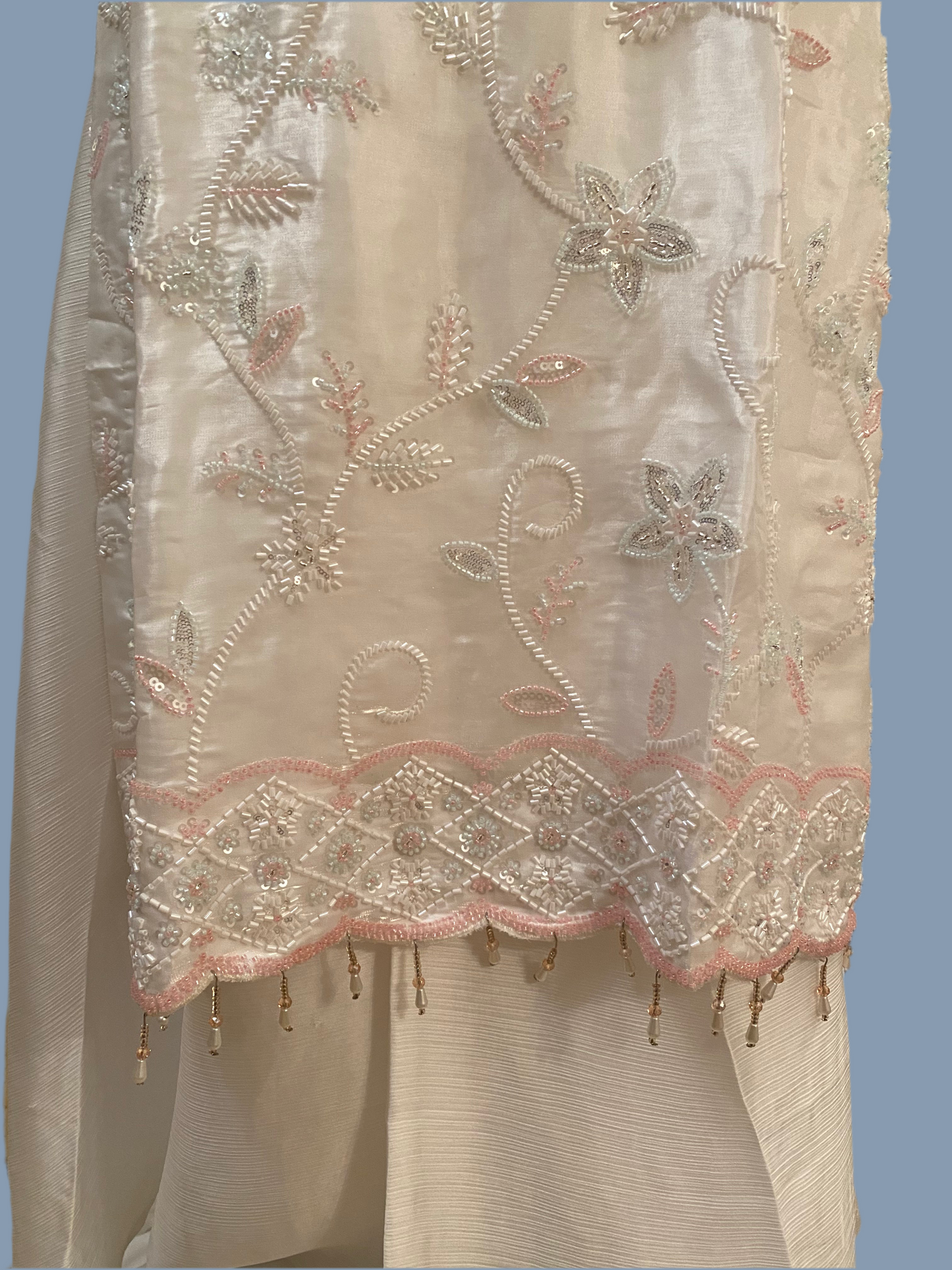 White Korean Silk & Cutdana Sharara Suit