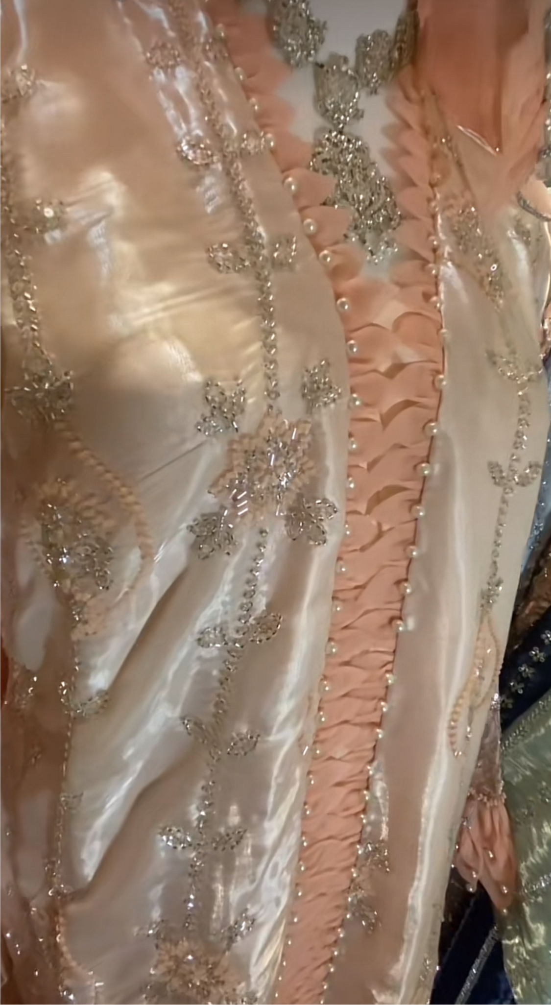 Korean Silk with Heavy Glass  Cutdana Ombré Peach/Pink