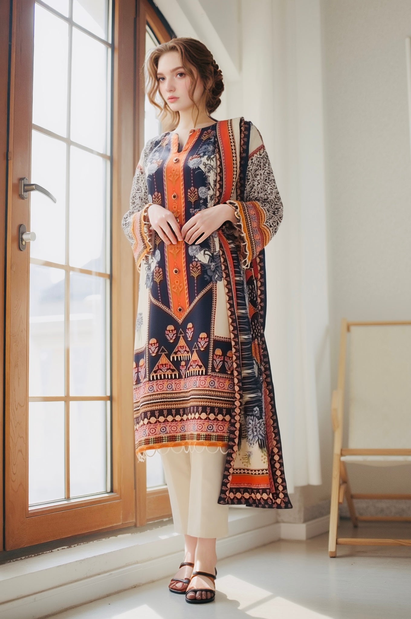 Gul Ahmed Linen 3 Piece Suit Peach