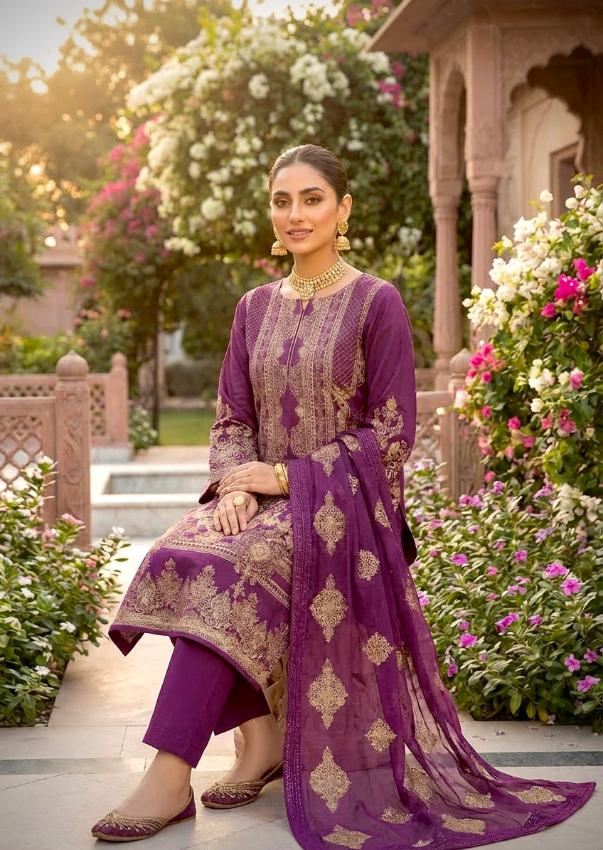 Johra Lawn Antique Gold Embroidery by