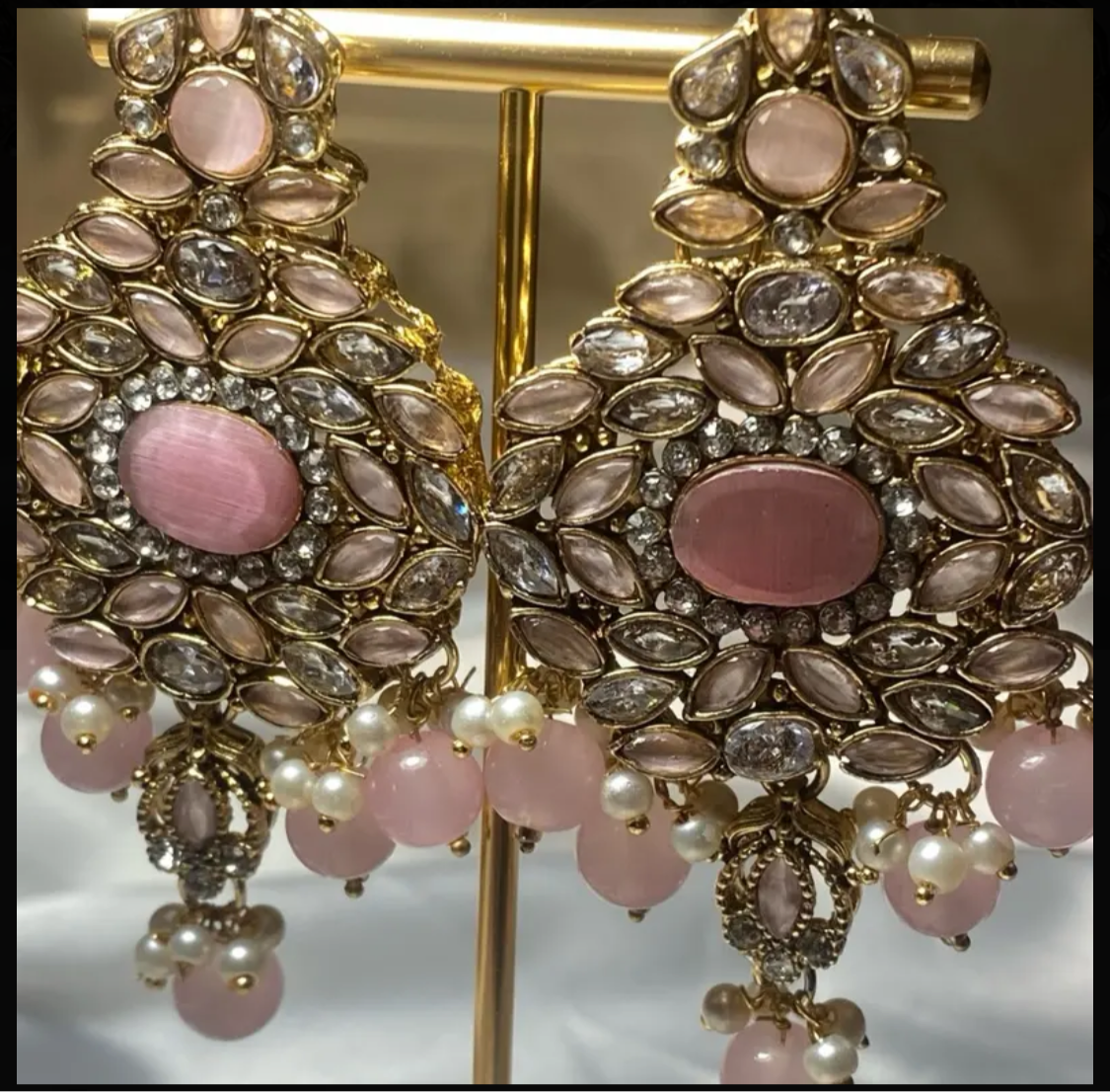 Nisa Polki Earrings In Gold Finish
