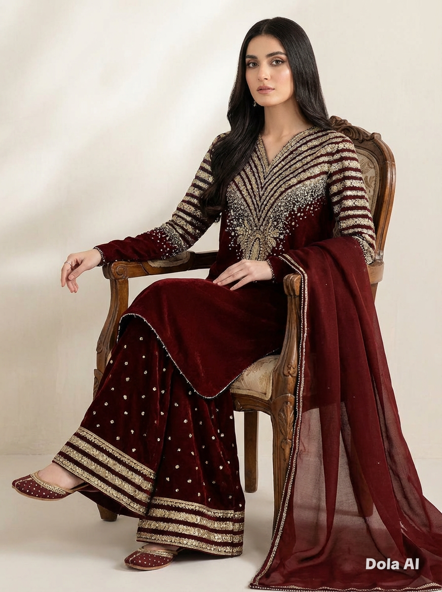 Raw Silk 3 Piece Suit Maroon