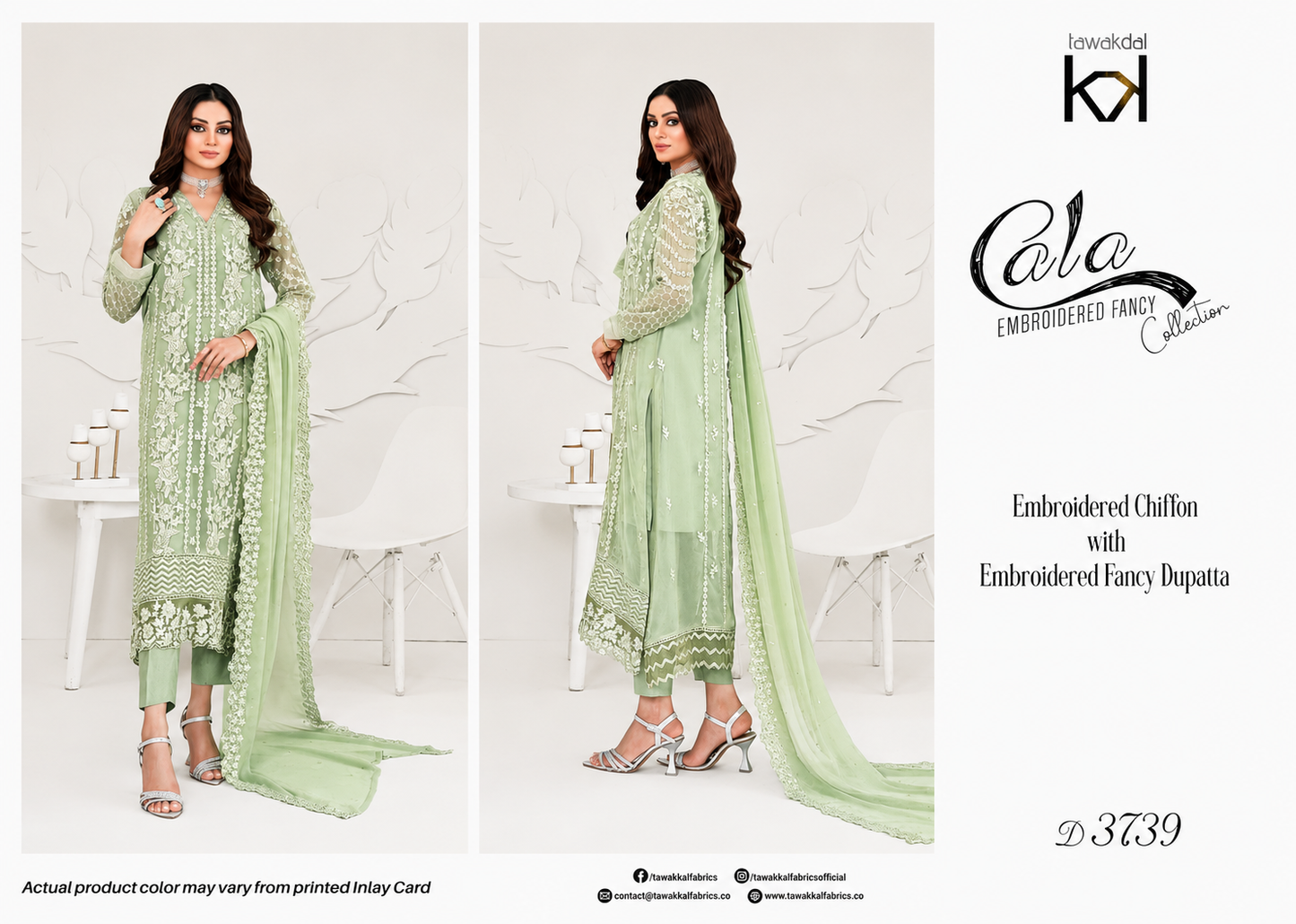 Tawakkal Cala Collection — Green Embroidered Chiffon Outfit