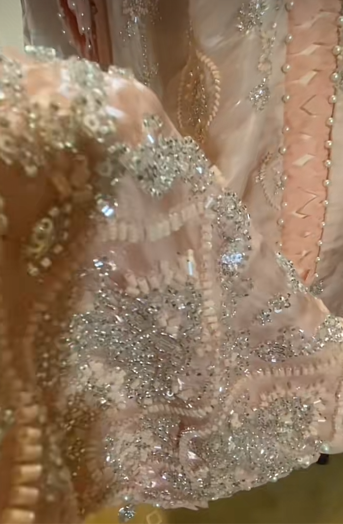 Korean Silk with Heavy Glass  Cutdana Ombré Peach/Pink