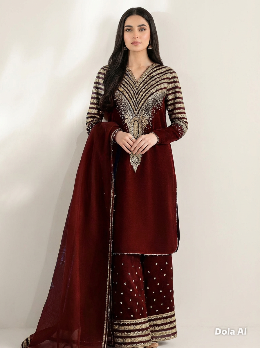 Raw Silk 3 Piece Suit Maroon
