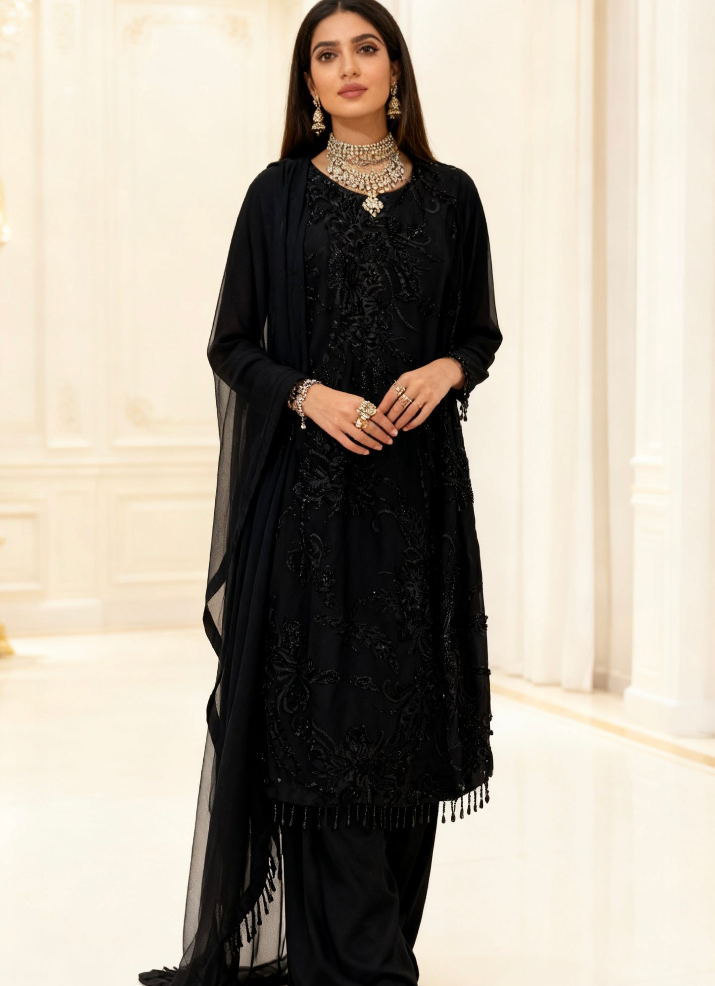 Net Cutdana Suit Black on Black