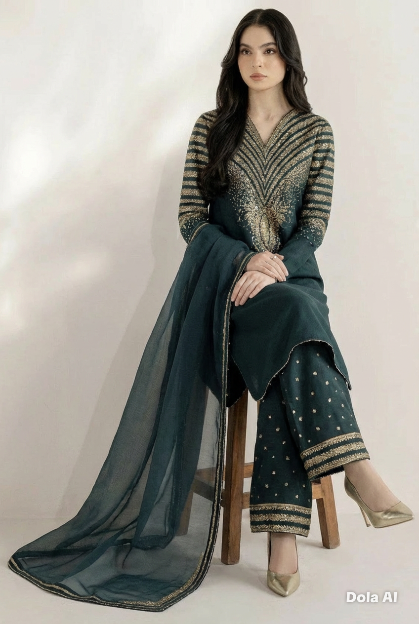 Raw Silk 3 Piece Suit Green