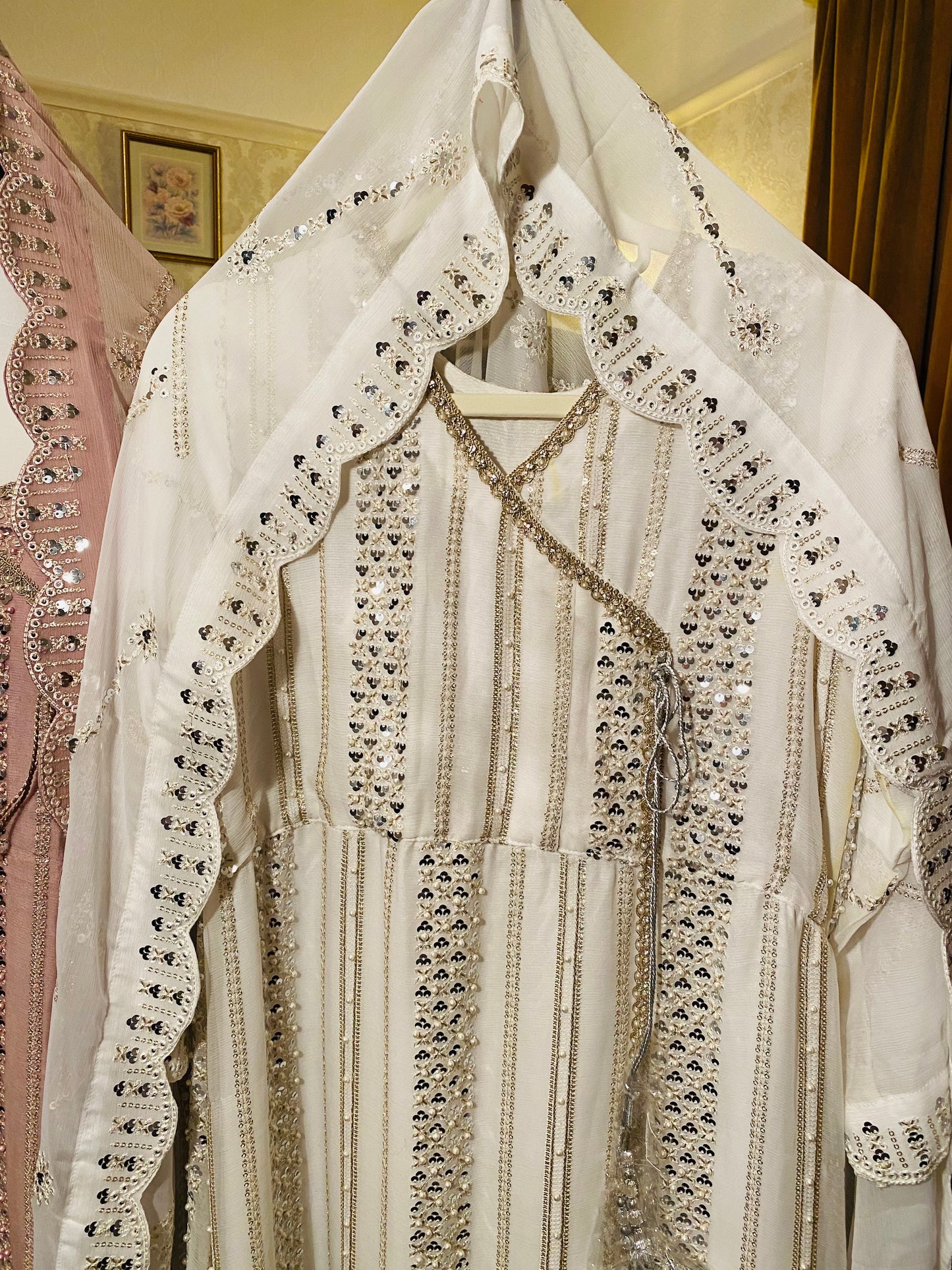 Angrakha Design Outfit in Pure Chiffon White