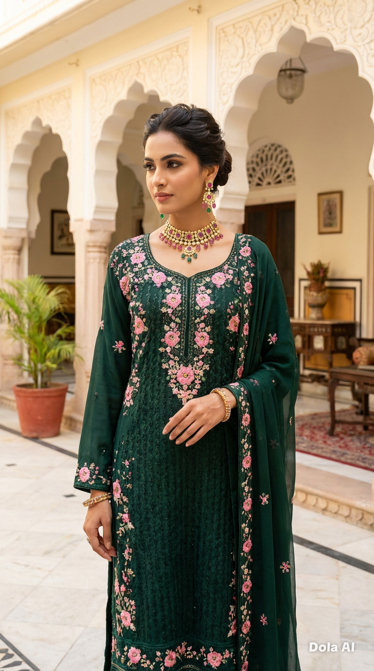 Embroidered Sequin Suit Green