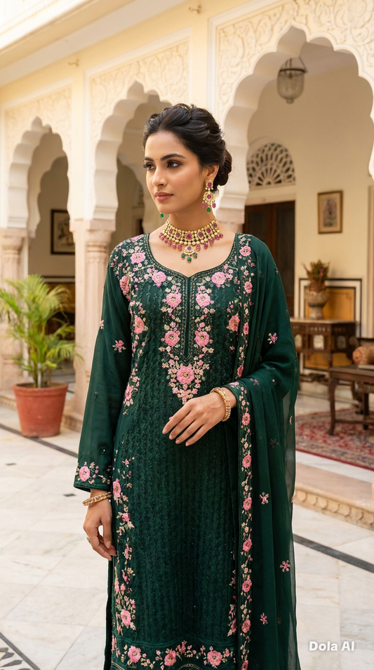 Embroidered Sequin Suit Green