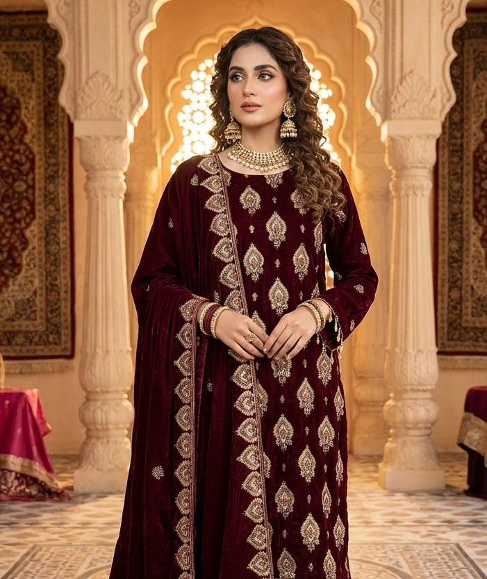 Velvet Suit with Shawl