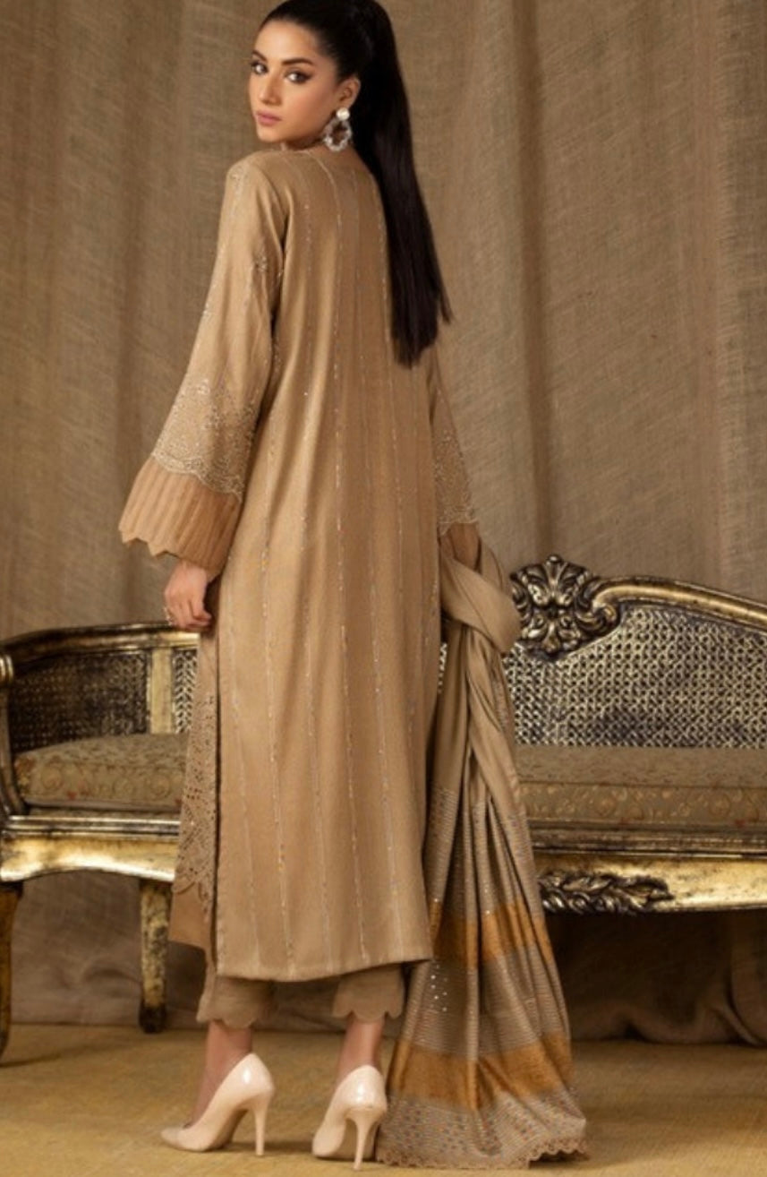 Tehzeeb Winter Unstitched Leather Peach Fabric