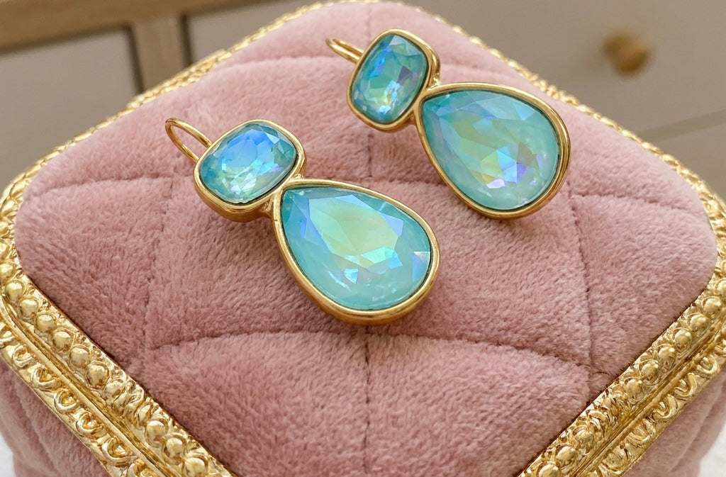Zircon Pear Drop Gold Plated Earrings Aqua