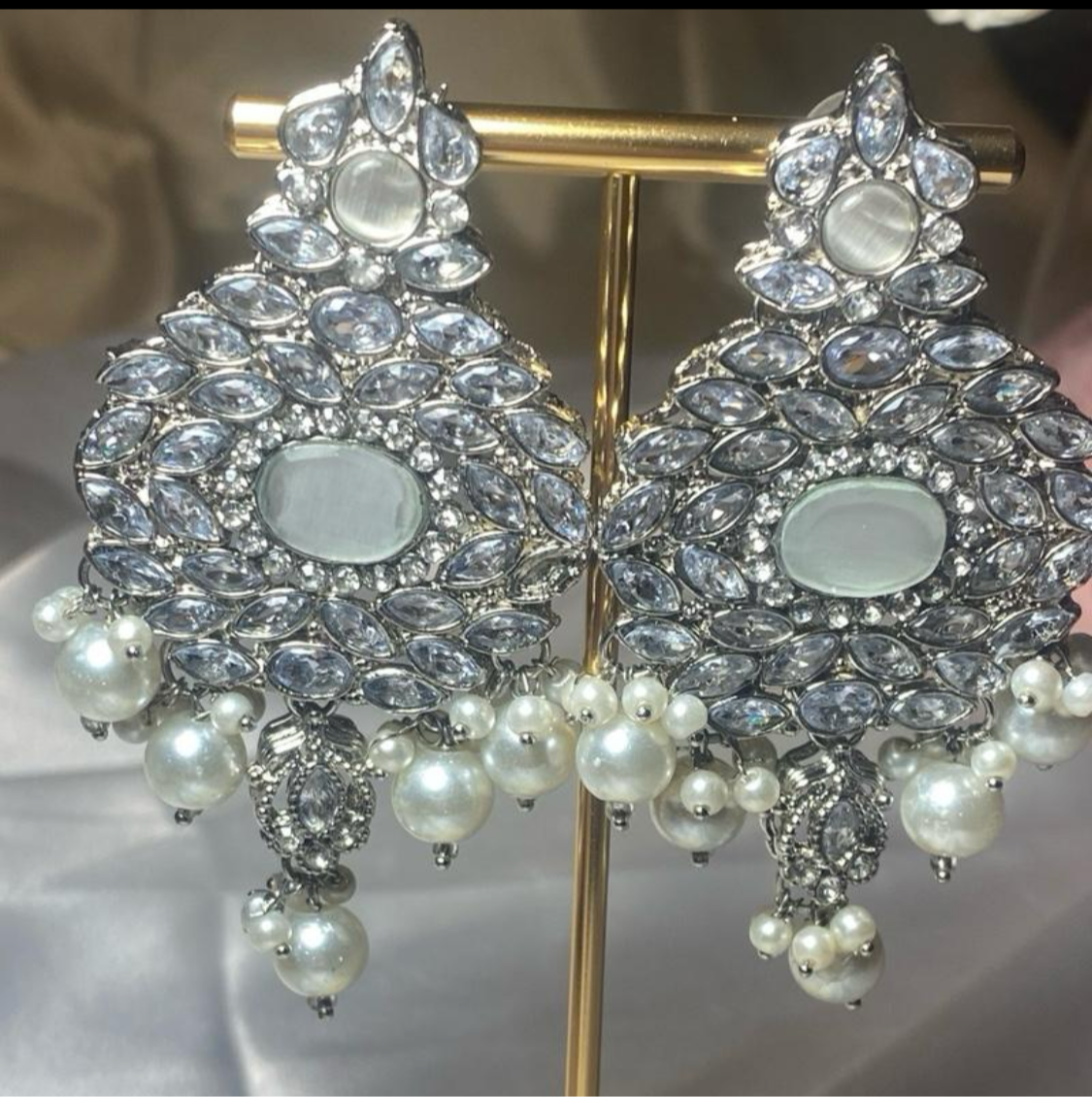 Nisa Polki Earrings in Silver Finish