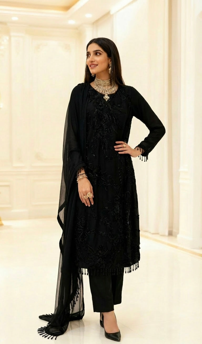 Net Cutdana Suit Black on Black