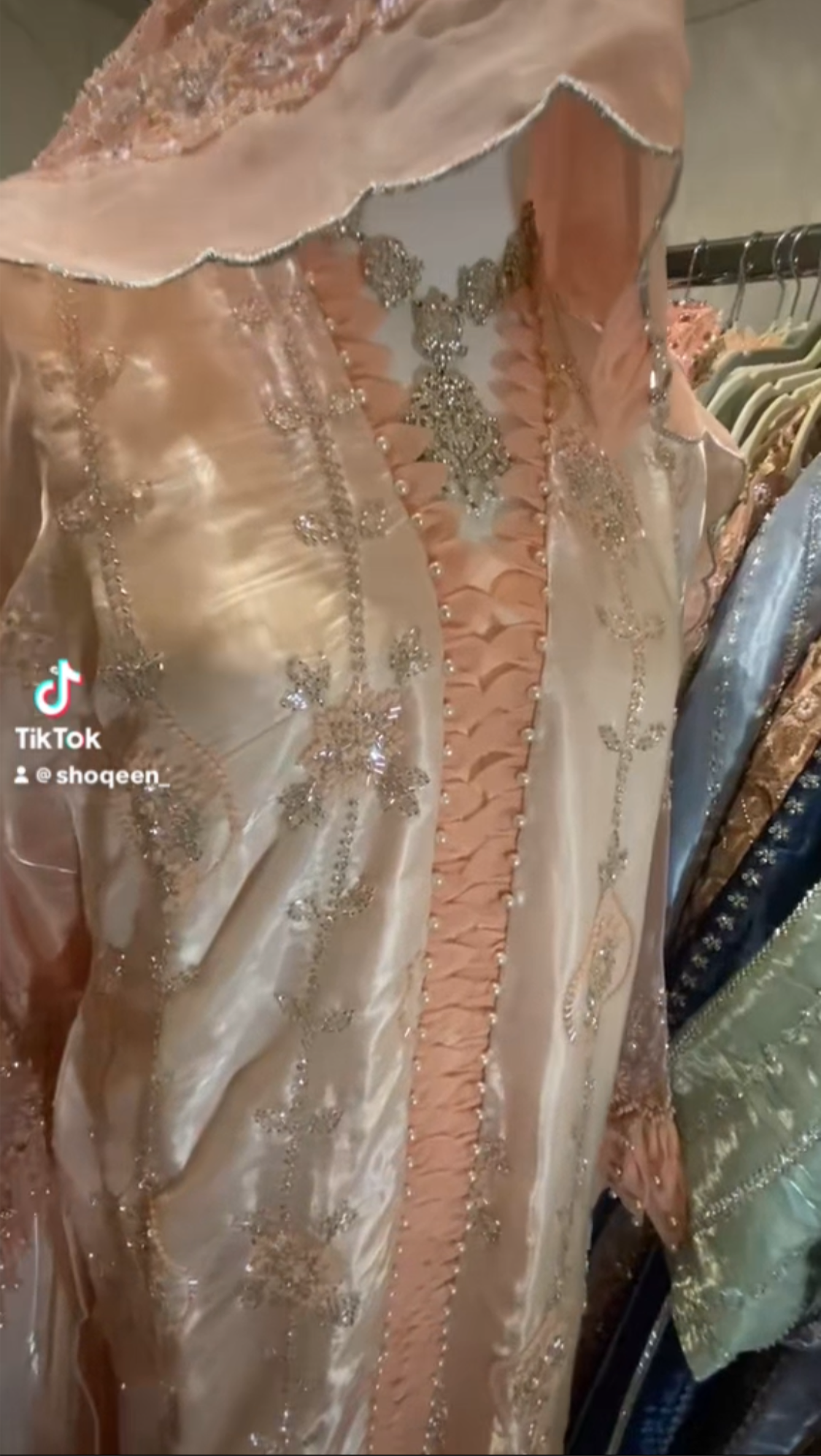 Korean Silk with Heavy Glass  Cutdana Ombré Peach/Pink