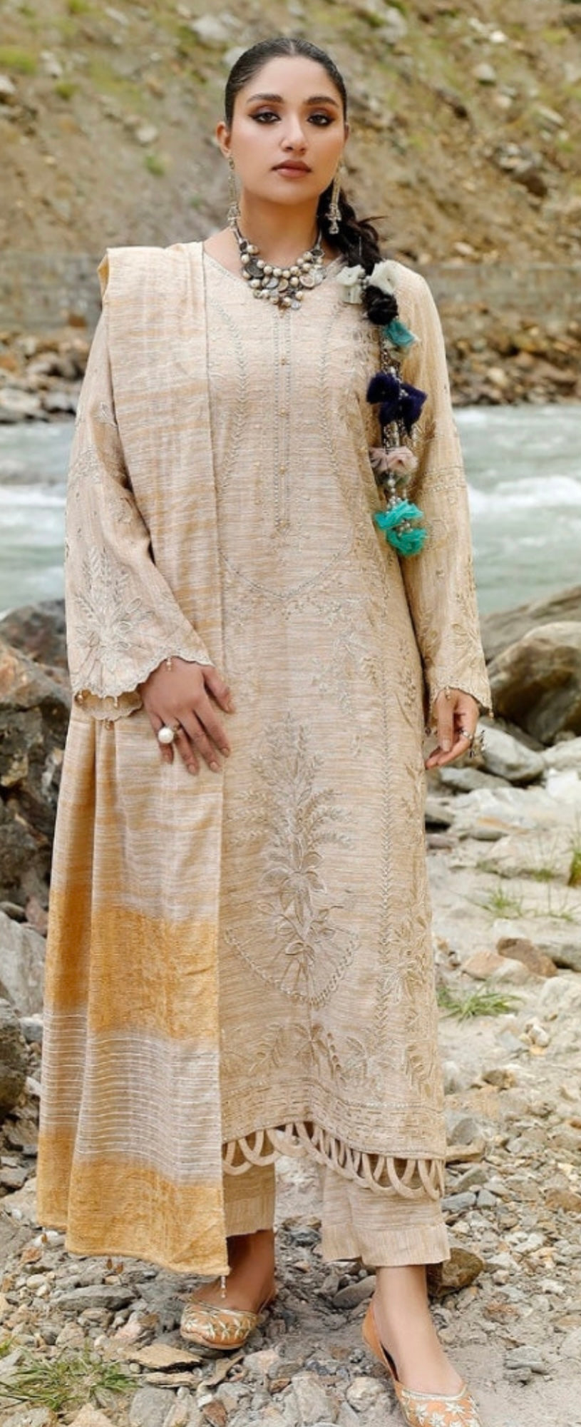 Tehzeeb Winter Unstitched Leather Peach Fabric