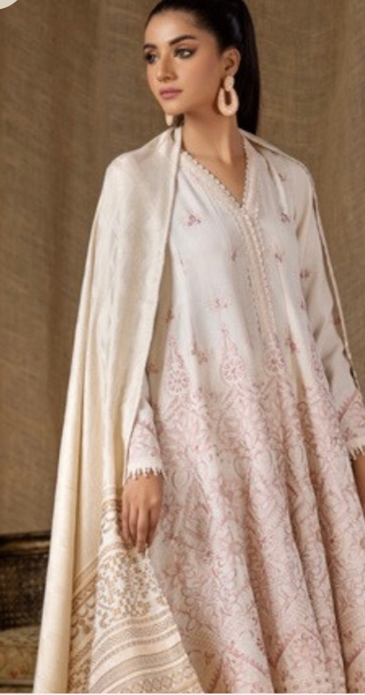 Tehzeeb Winter Unstitched Leather Peach Fabric