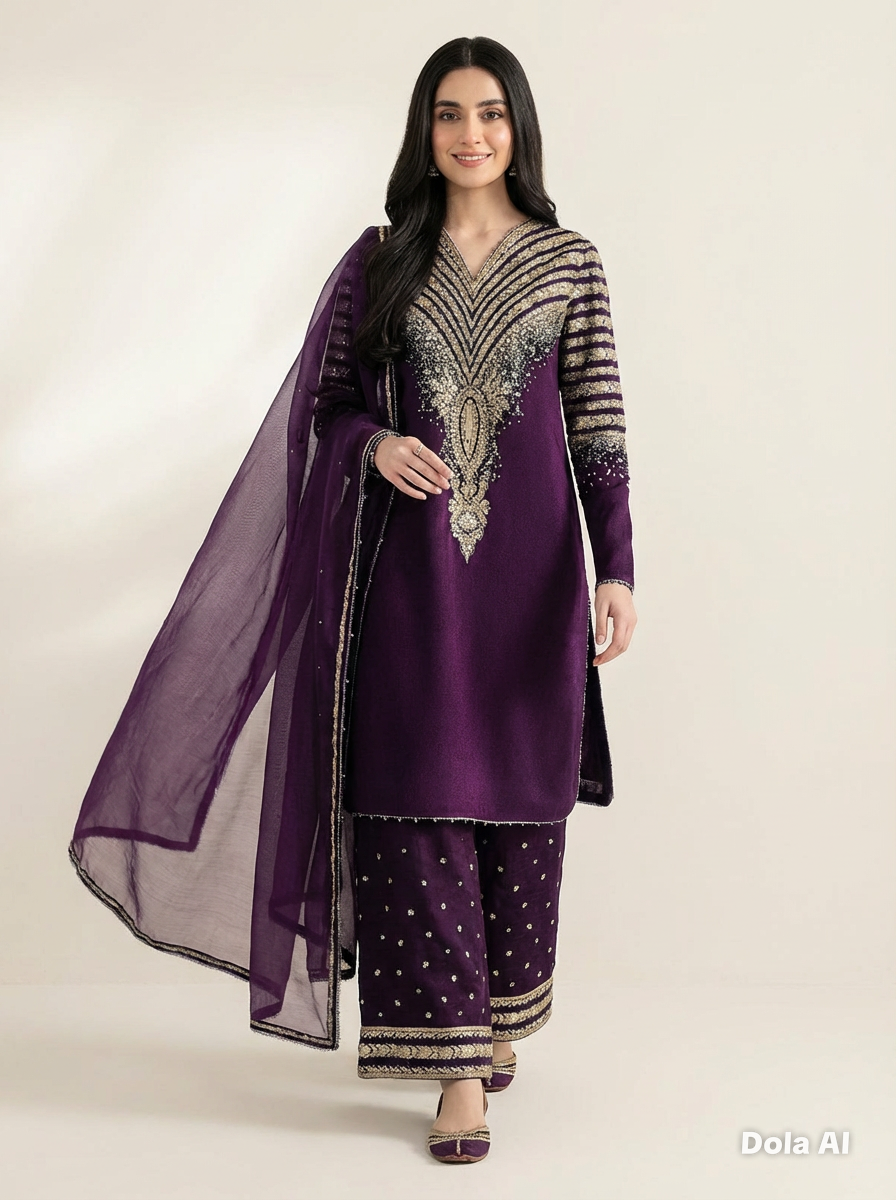 Raw Silk 3 Piece Suit Purple