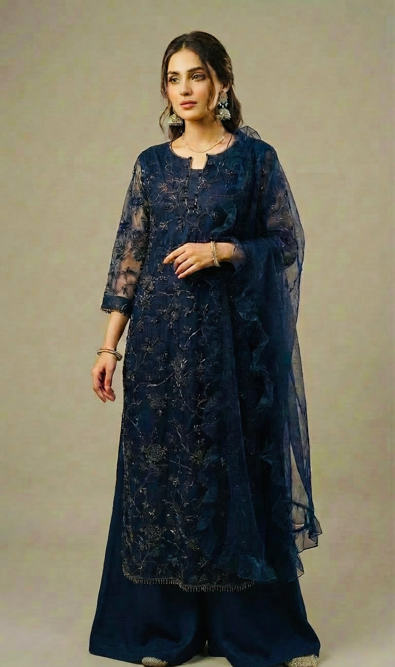 Cutdana Sharara Suit Navy